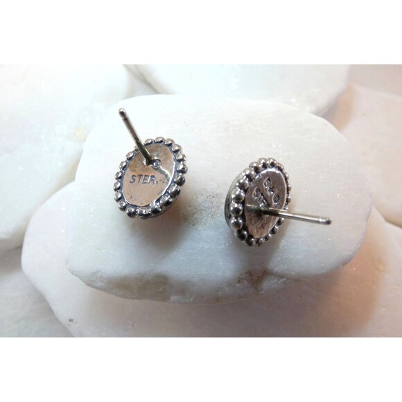 Vintage Red Coral Sterling Silver Stud Earrings Handmade Signed - Picture 3 of 4